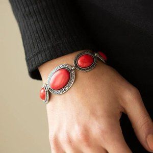 Bracelet, Silver frame, Red stone